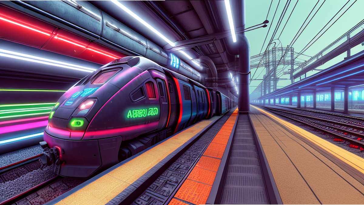 A cyberpunk (express) train (AI Art)